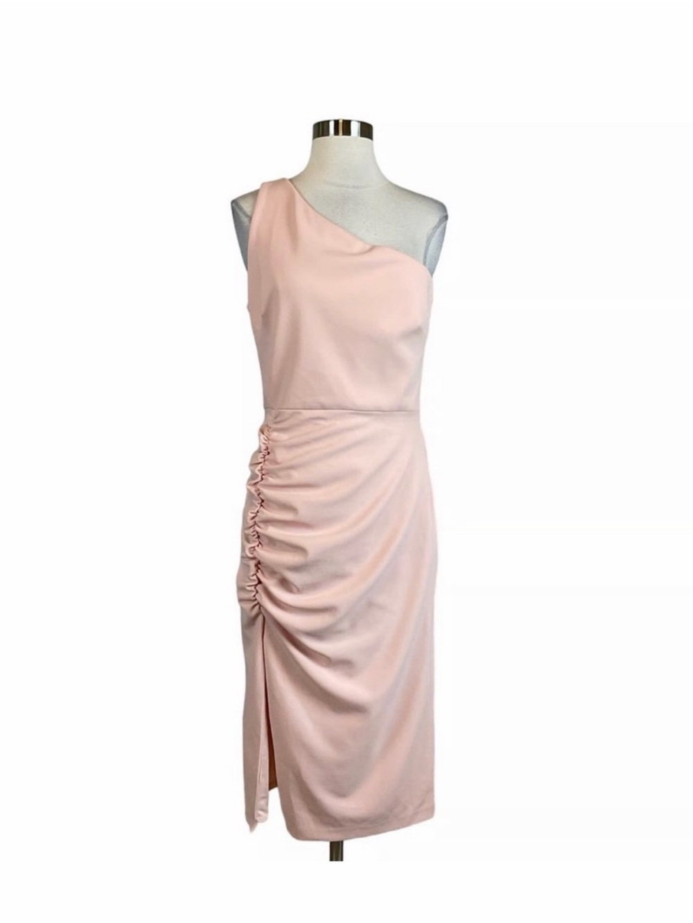 Betsy & Adam One Shoulder Ruched Dress in Blush